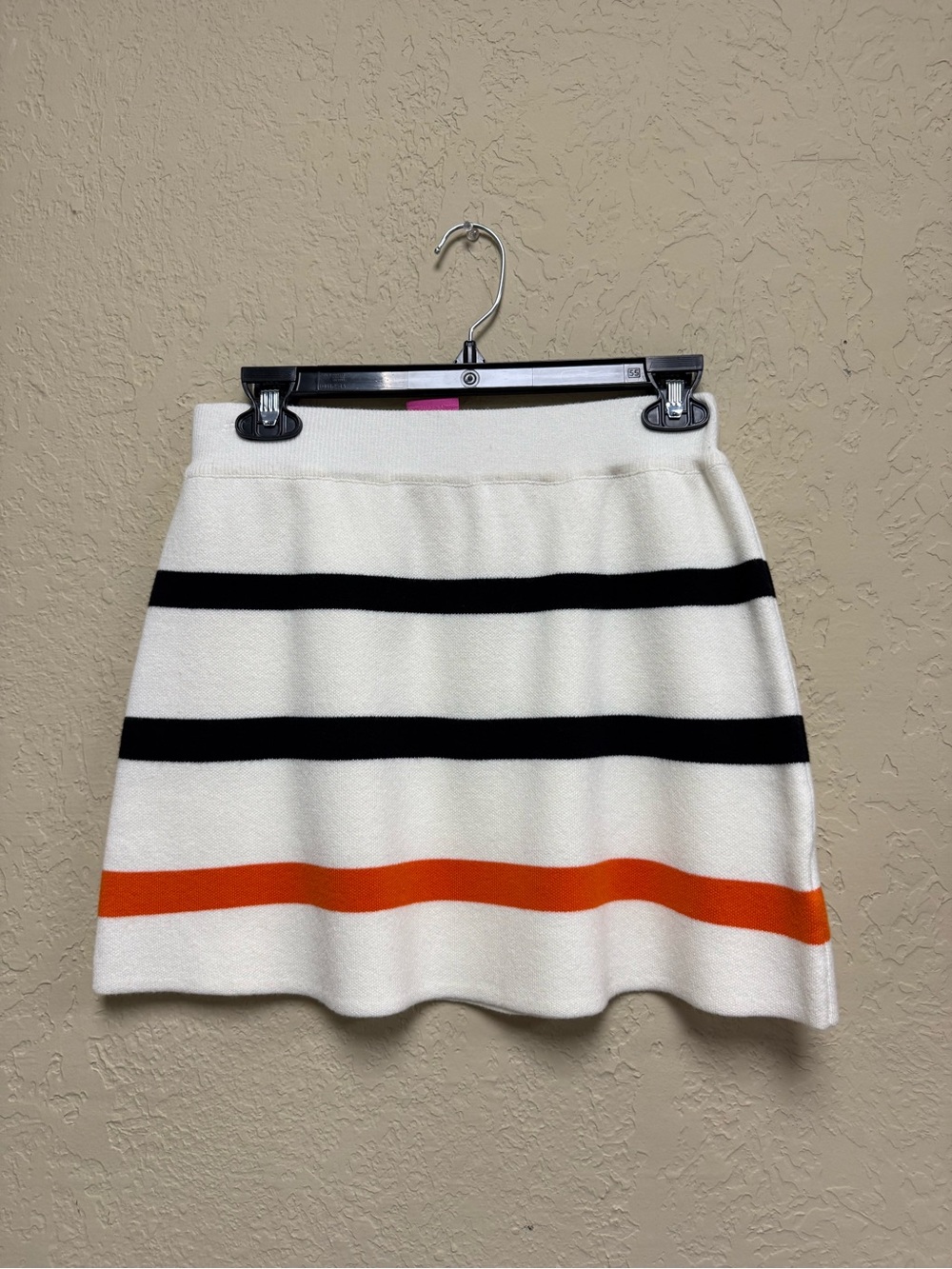 Queen of Sparkles White Mini Skirt with Black & Orange Stripes